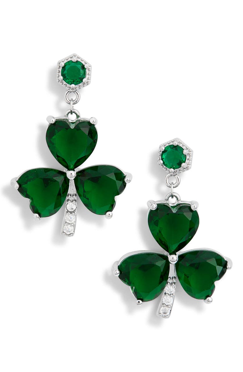 EYE CANDY LOS ANGELES Johanna Cubic Zirconia Shamrock Drop Earrings, Main, color, Silver/Green