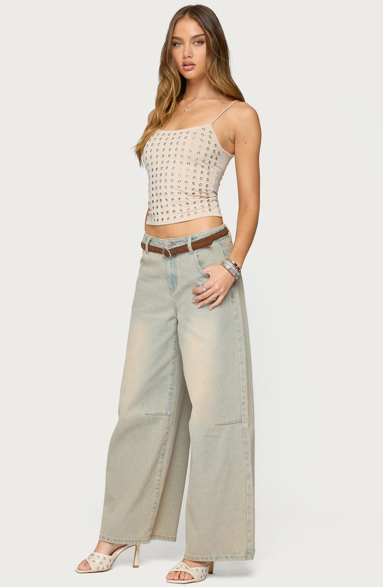 EDIKTED Vallie Grommet Crop Camisole, Alternate, color, Beige