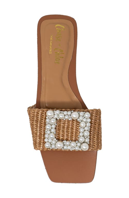 Chase & Chloe Chase And Chloe Taylor Faux Pearl Slide Sandal In Tan