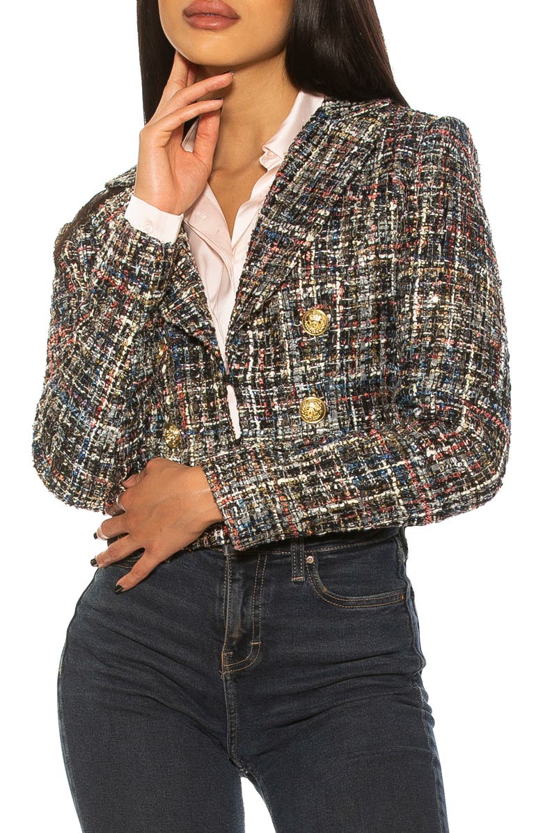 Alexia Admor Jesse Double Breasted Crop Tweed Blazer, Alternate, color,