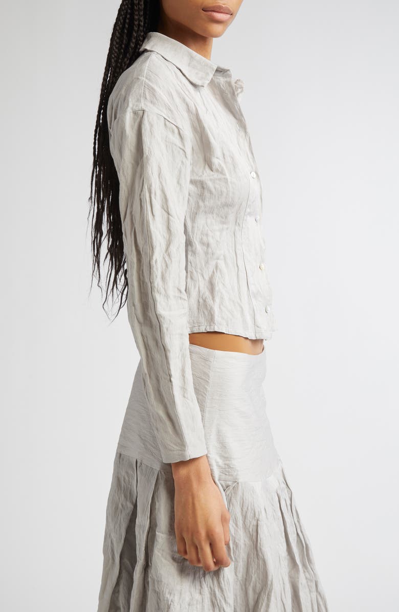 Paloma Wool Aneko Crinkle Cotton Blend Crop Button-Up Shirt, Alternate, color, Grey