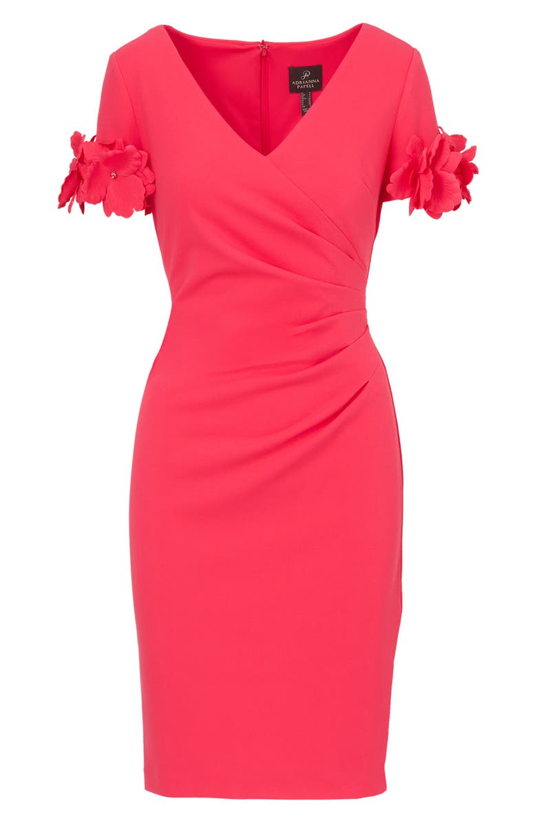 Adrianna Papell 3D Flower Cuff Crepe Faux Wrap Dress, Alternate, color,