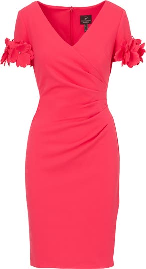 Adrianna Papell 3D Flower Cuff Crepe Faux Wrap Dress | Nordstrom