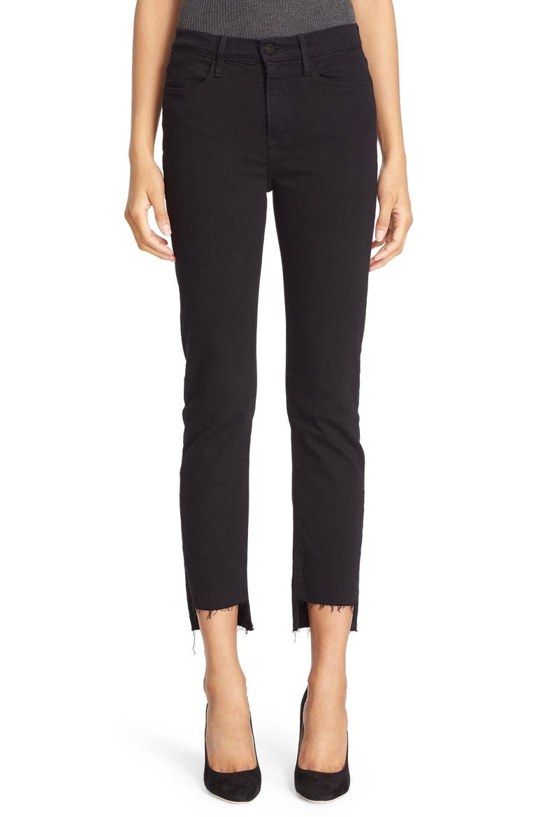 Le High Straight High Waist Staggered Hem Jeans (Nordstrom Exclusive), Main, color, FILM NOIR