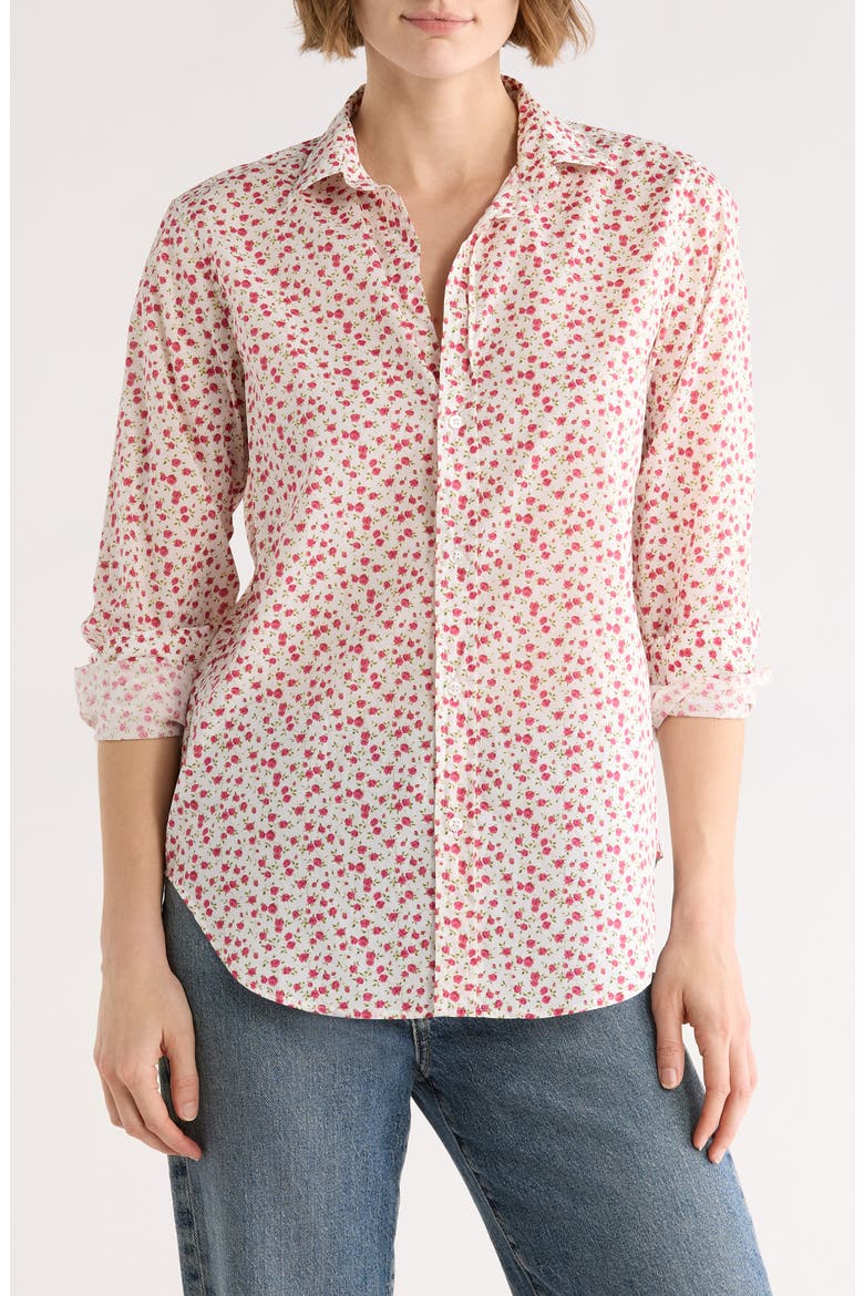 Cotton Button-Up Shirt, Main, color, TINY PINK ROSES