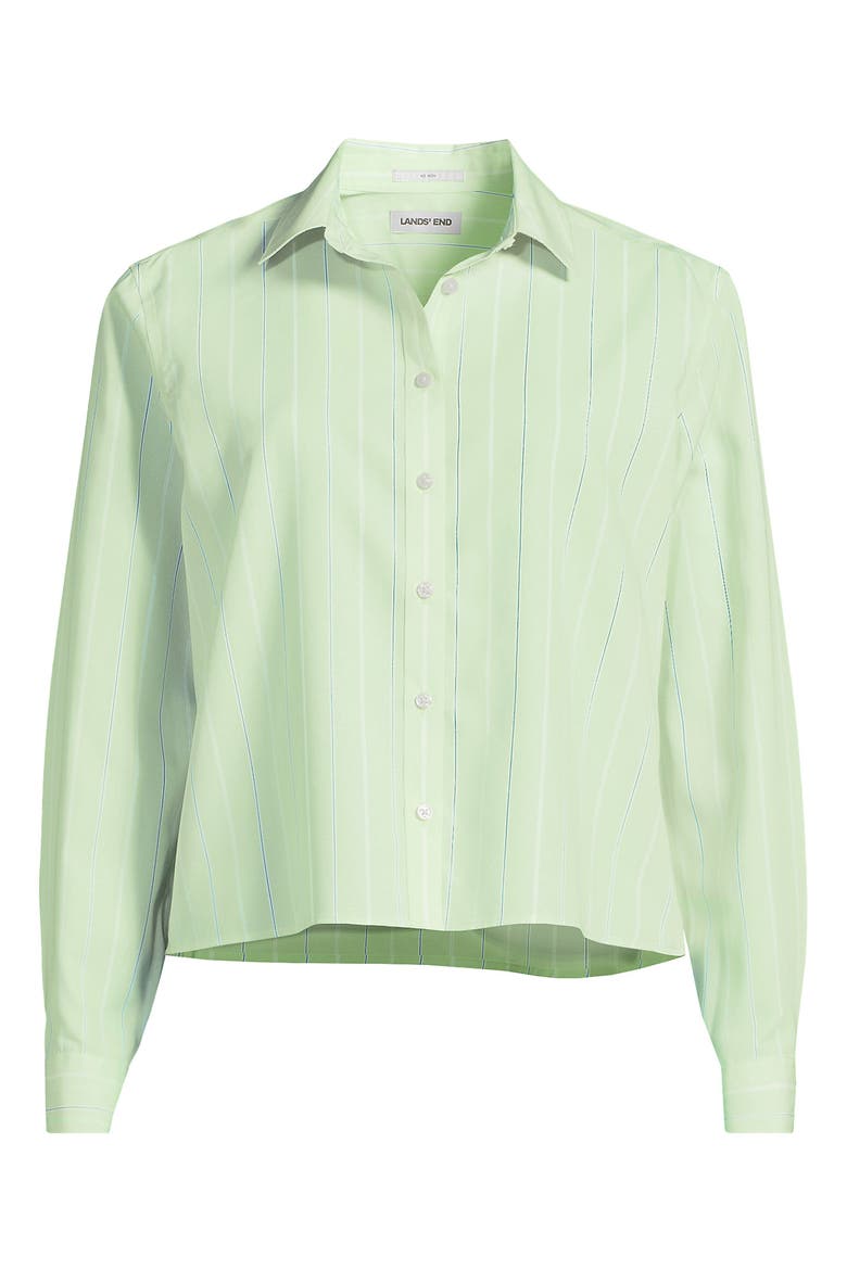 Plus Size No Iron Boxy Cropped Shirt, Alternate, color, Icy Mint Green Narrow Stripe
