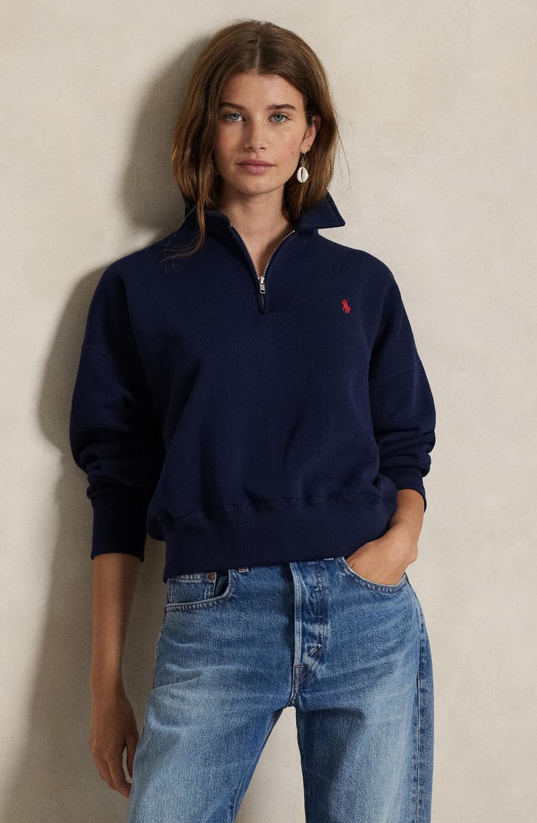 Cotton Blend Fleece Quarter-Zip Sweatshirt