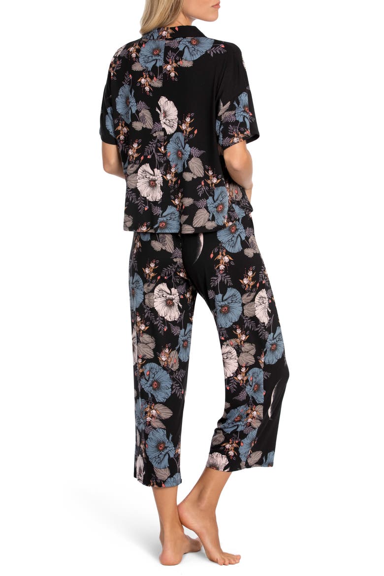 Margot Crop Pajamas (Nordstrom Exclusive), Alternate, color, LUNA BLACK/ FLORAL