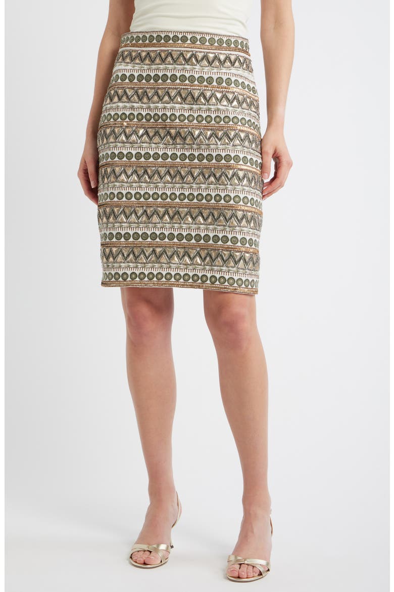 The Tate Embroidered Cotton Midi Skirt, Main, color, SKY WHITE/ GOLD/ GREEN