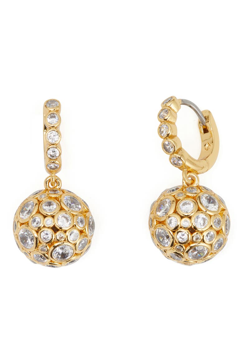 cubic zirconia sphere huggie hoop earrings, Main, color, CLEAR/ GOLD.