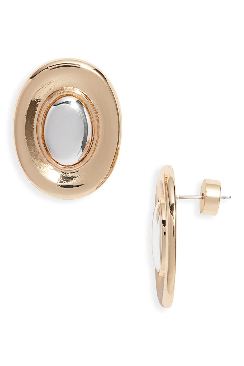 Oval Framed Earrings, Main, color, GOLD- SILVER