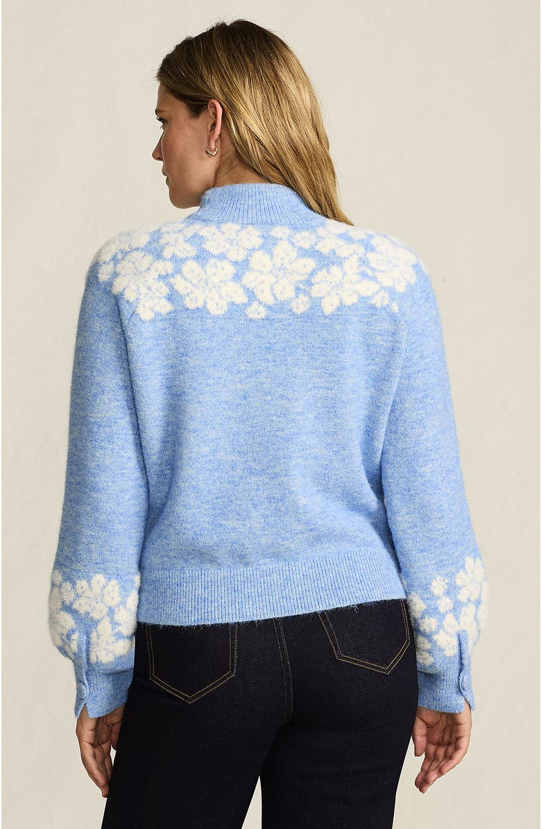 Lands' End Fuzzy Turtleneck Lantern Sleeve Jacquard Sweater, Alternate, color, Clear Blue Sky Heather