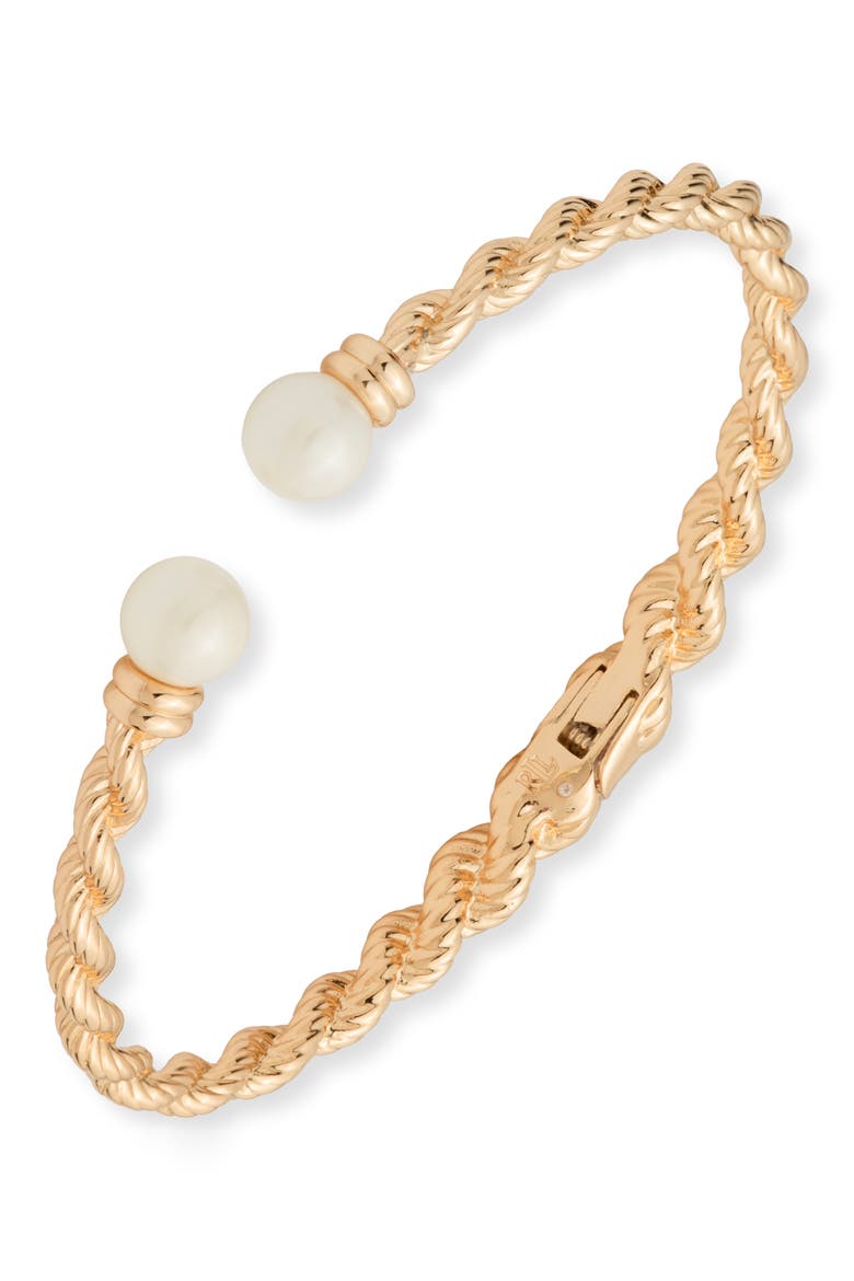 Rope Imitation Pearl Cuff Bracelet, Main, color, WHITE