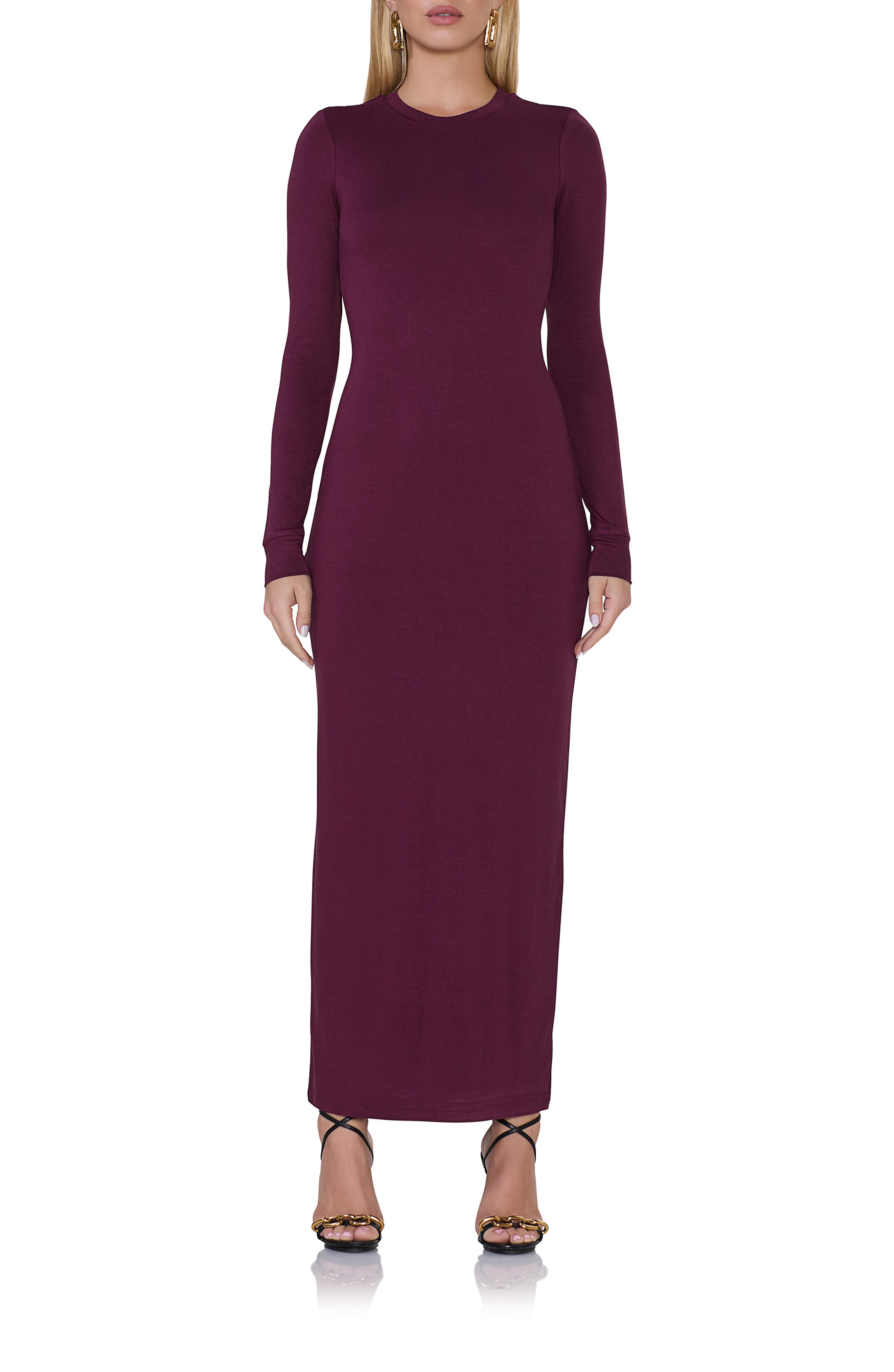 AFRM Didi Long Sleeve Jersey Maxi Dress in Fig 