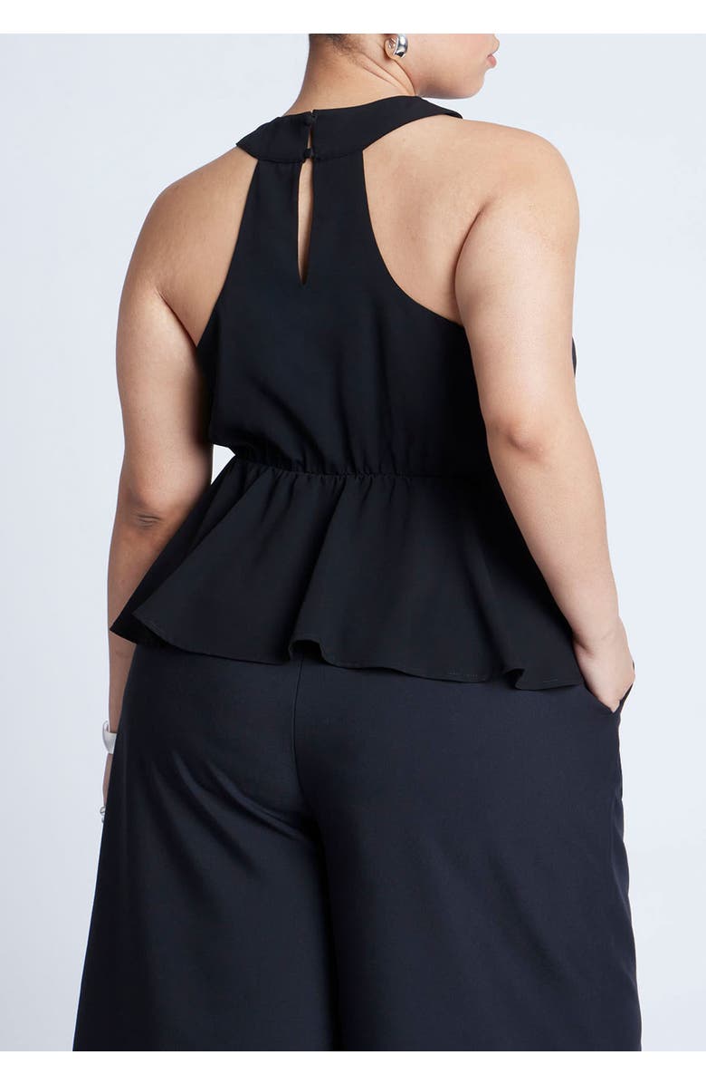 ELOQUII Halter Top With Peplum, Alternate, color, Black Onyx