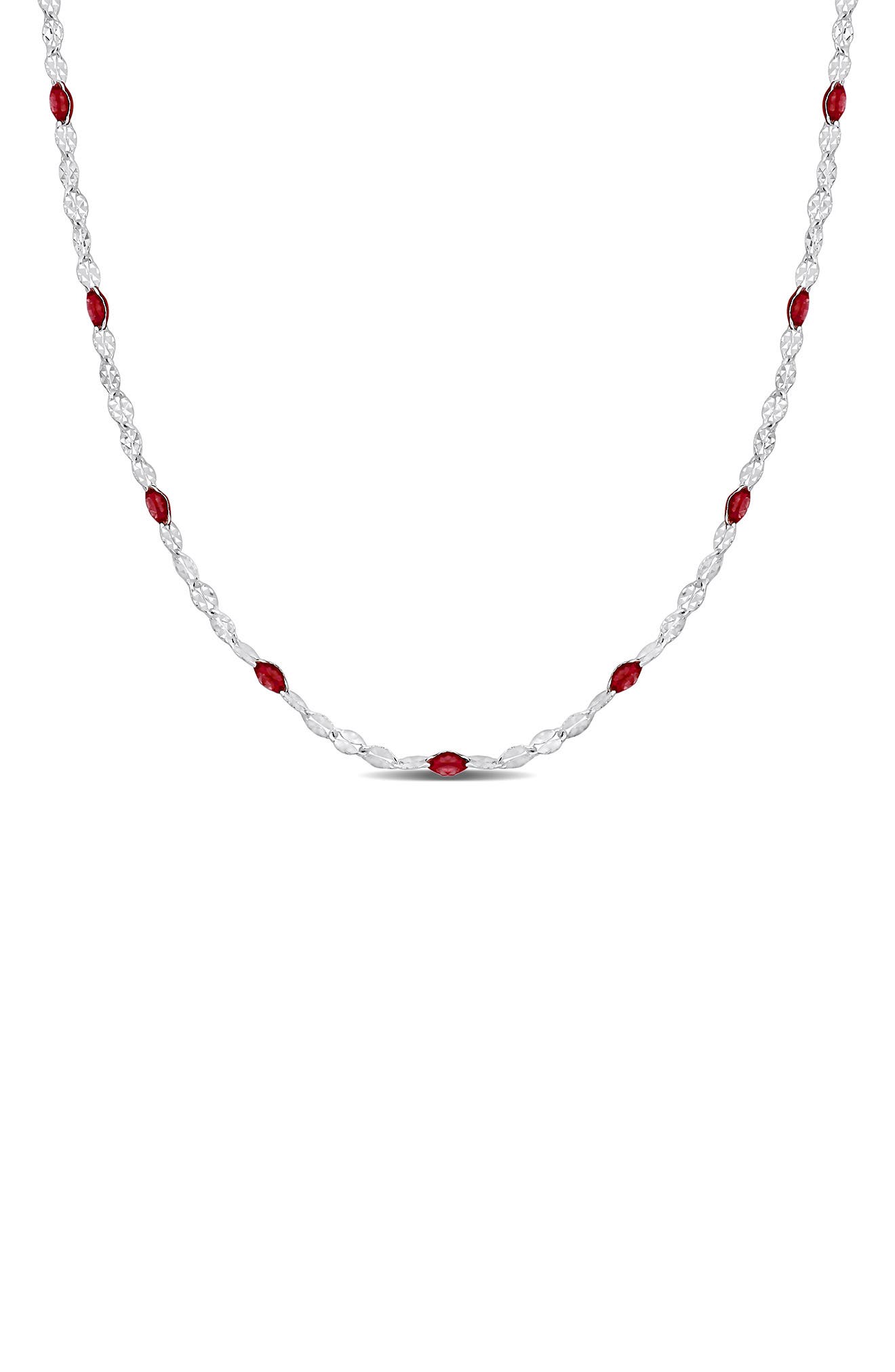 DELMAR Sterling Silver Pink Enamel Station Chain Necklace