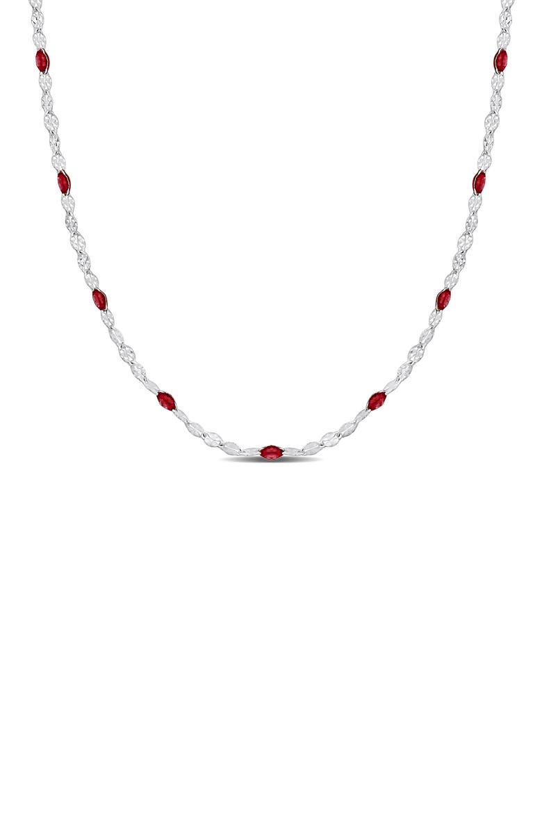 Sterling Silver Pink Enamel Station Chain Necklace, Main, color, SILVER