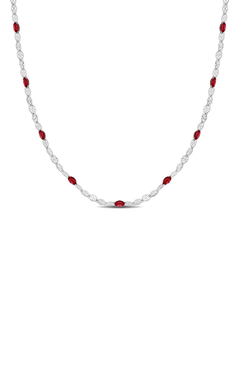 DELMAR Sterling Silver Pink Enamel Station Chain Necklace, Main, color, Silver