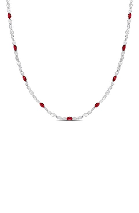 Sterling Silver Pink Enamel Station Chain Necklace