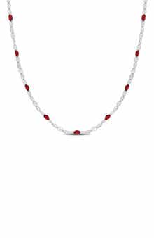 DELMAR Sterling Silver Pink Enamel Station Chain Necklace