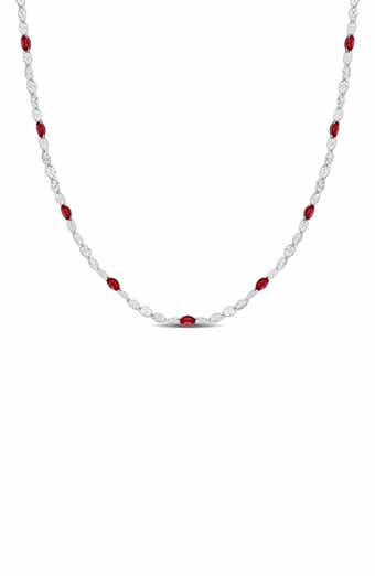 Sterling Silver Pink Enamel Station Chain Necklace