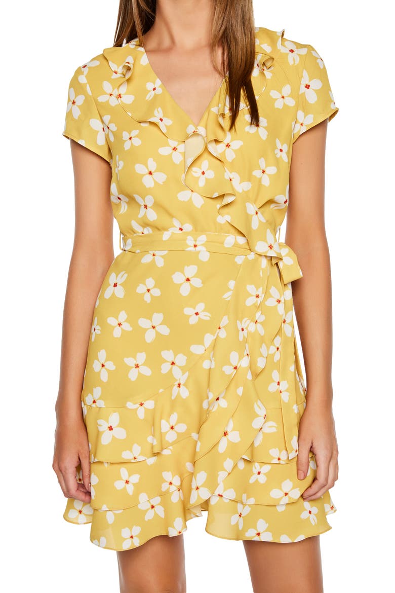 Abstract Daisy Faux Wrap Dress, Alternate, color, MUSTARD DAISY