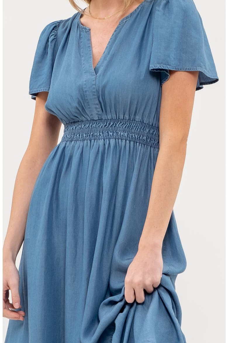 Split Neck Flutter Sleeve Dress, Alternate, color, CHAMBRAY