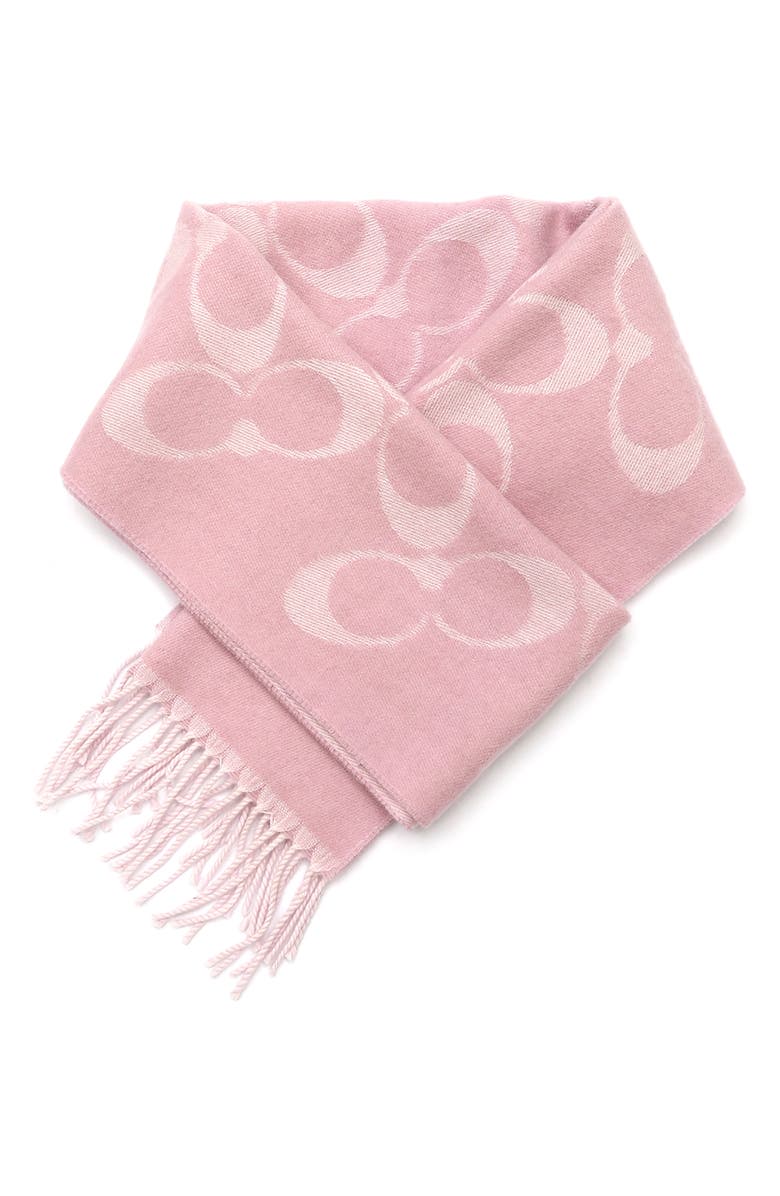 COACH Bias Signature C Wool & Cashmere Muffler Scarf, Alternate, color, Faded Pink