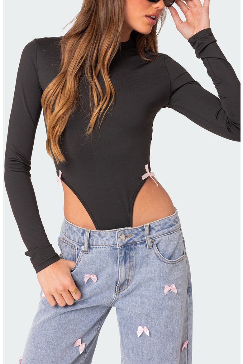 Marlo High Cut Bodysuit, Alternate, color, BLACK