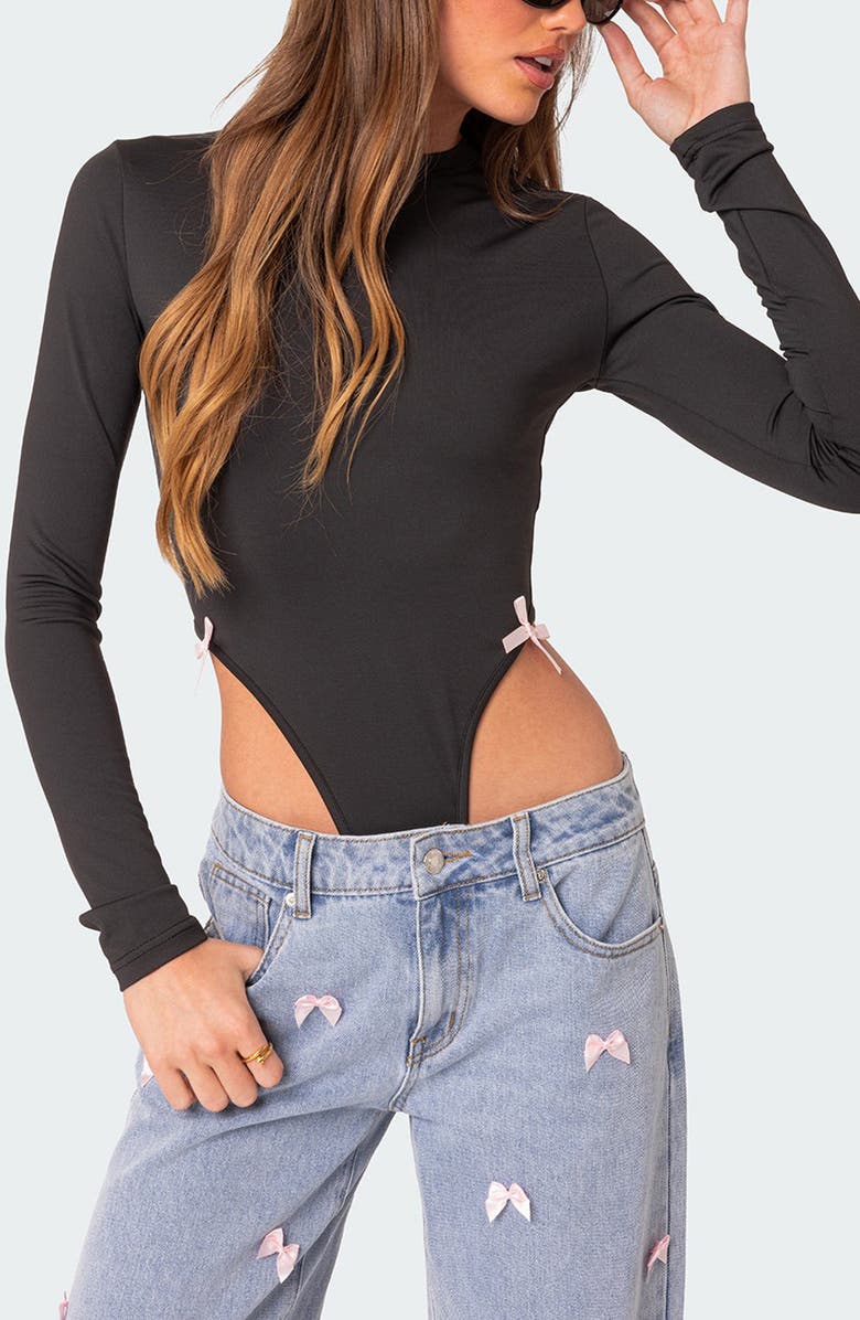 EDIKTED Marlo High Cut Bodysuit, Alternate, color, Black