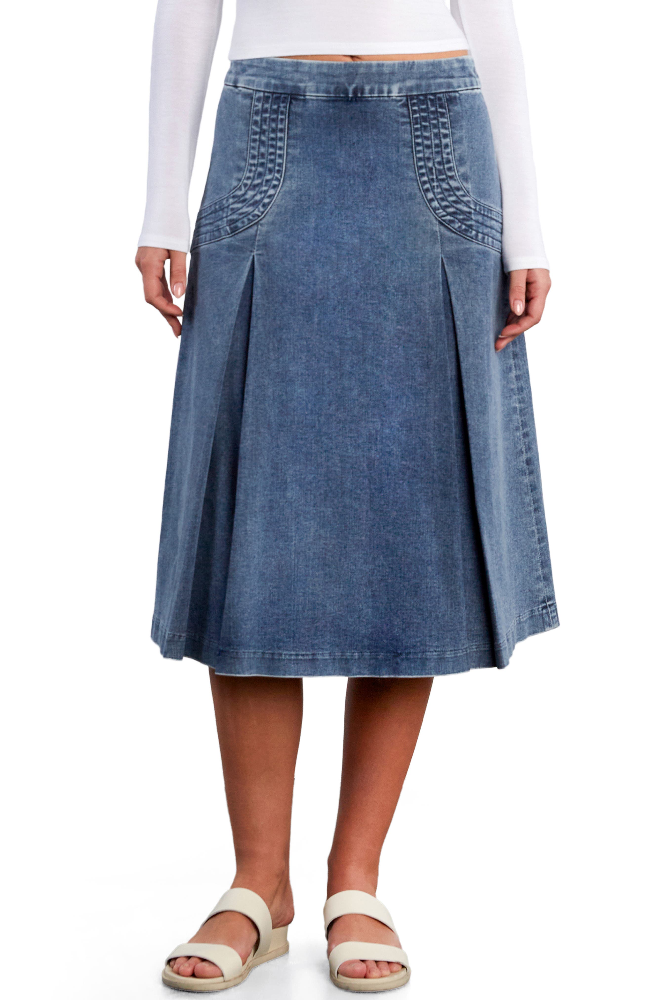Cascade Pleated Denim Skirt