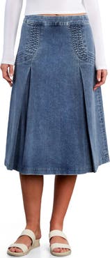 Wash Lab Denim Cascade Pleated Denim Skirt