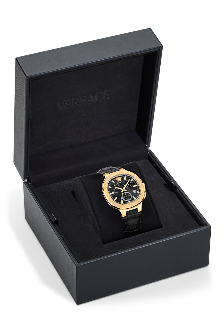 V-Chrono Square Swiss Quartz Croc Embossed Leather Strap Watch, 40mm, Alternate, color, IP YELLOW GOLD