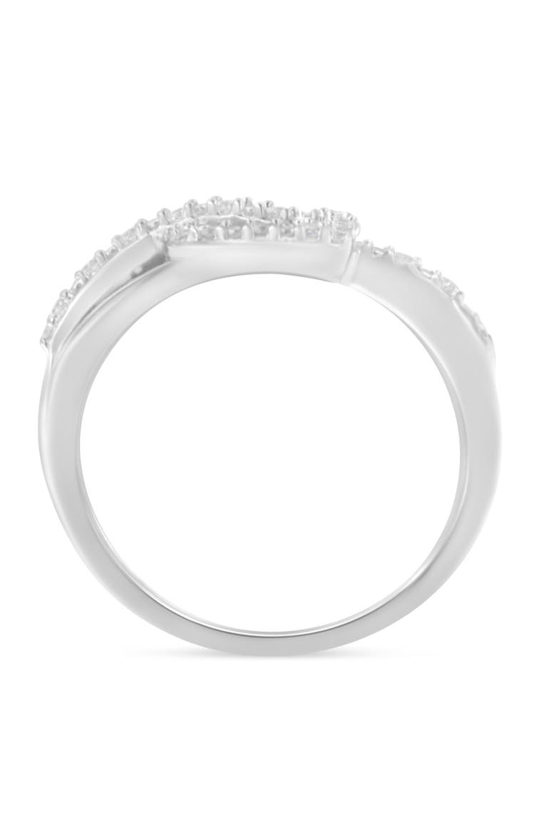 Silver 1/8 Ctw Diamond Open Heart Leaf Curvy Bypass Ring, Alternate, color, Silver