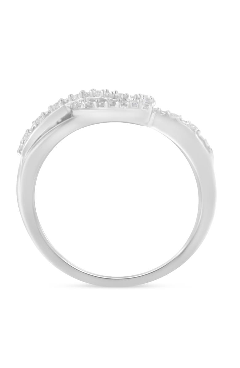 Haus of Brilliance Silver 1/8 Cttw Diamond Open Heart Leaf Curvy Bypass Ring, Alternate, color, Silver