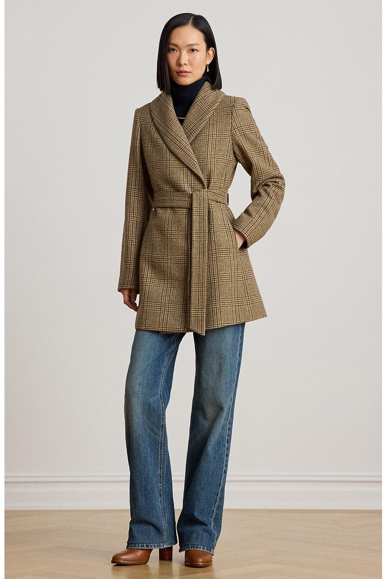 Plaid Wool Wrap Coat, Alternate, color, HAZEL PLAID