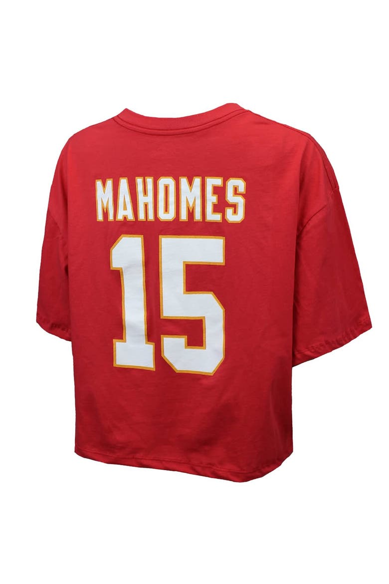 Women's Majestic Threads Patrick Mahomes Red Kansas City Chiefs Swarovski Crystals Boxy Cropped Name & Number T-Shirt, Alternate, color, Red