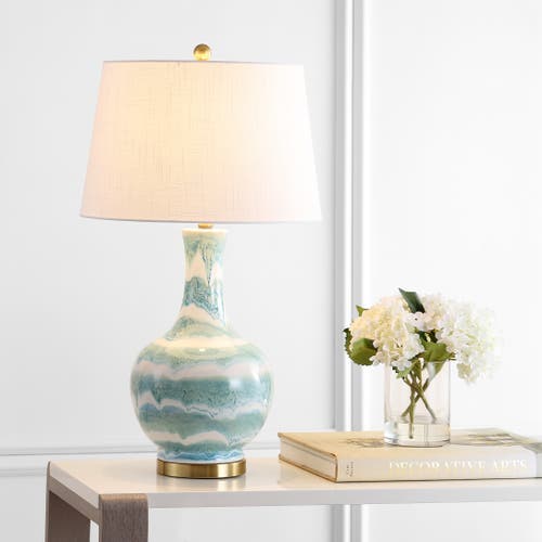 Jonathan Y Tucker 30.5" Ceramic/metal Led Table Lamp In Green/white