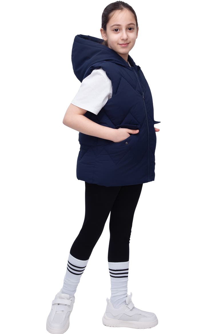 Kids' Hooded Puffer Vest, Alternate, color, Navy