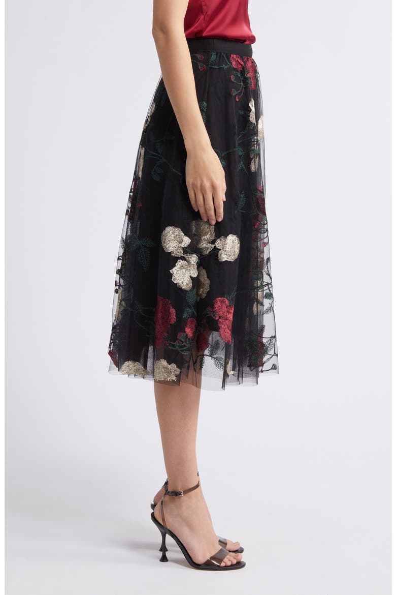 Virginia Floral Midi Skirt, Alternate, color, BLACK