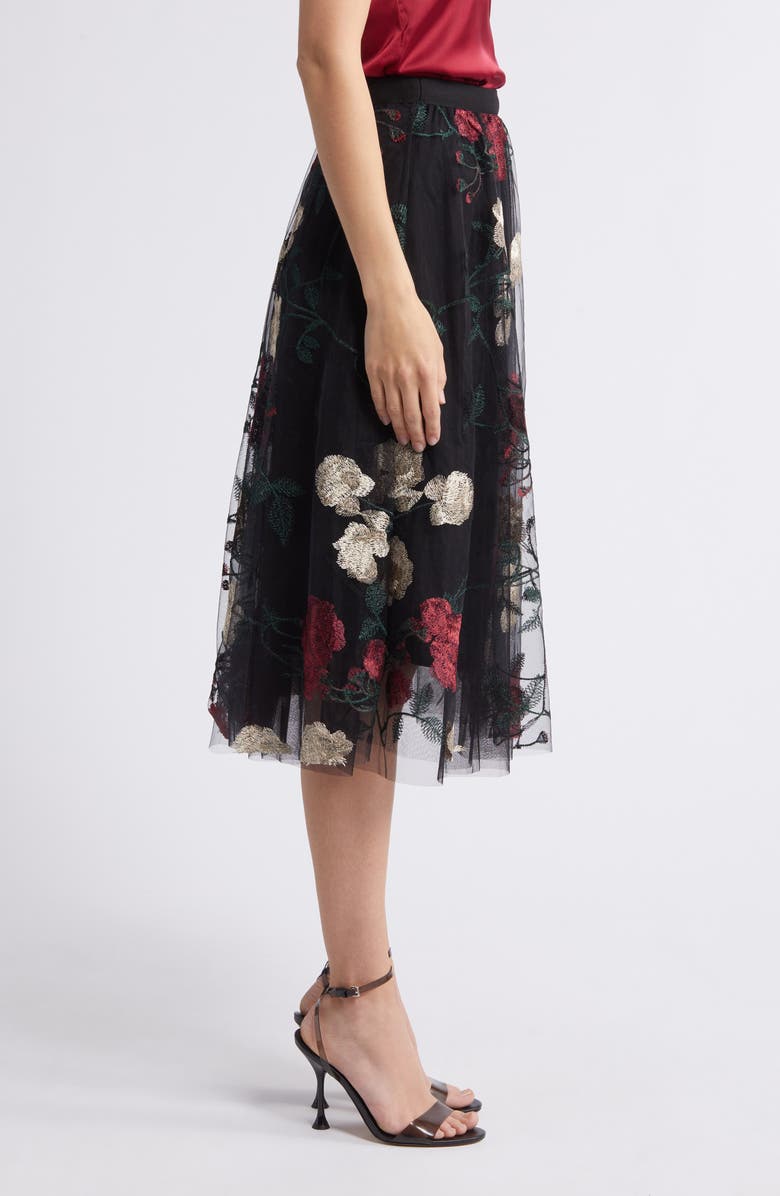 NIKKI LUND Virginia Floral Midi Skirt, Alternate, color, Black