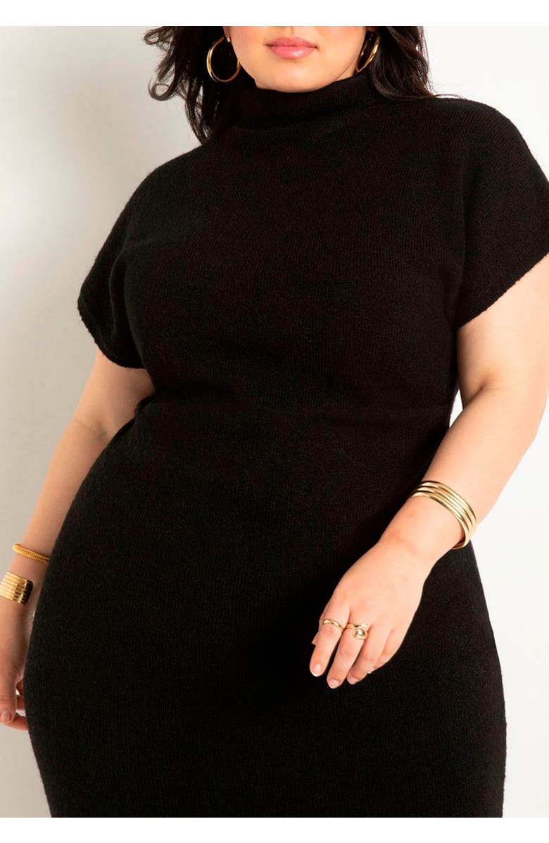 ELOQUII Short Sleeve Sweater Dress, Alternate, color, Black Onyx