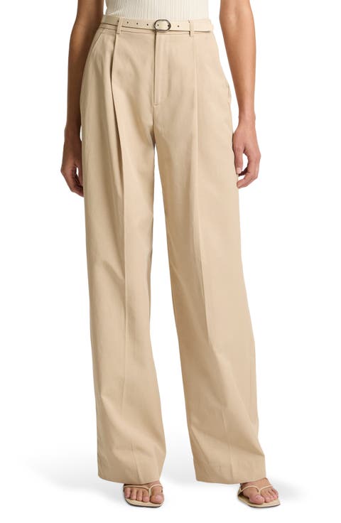 Camille Belted Pleated Straight Leg Pants