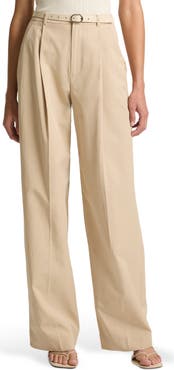 Vince Camille Belted Pleated Straight Leg Pants