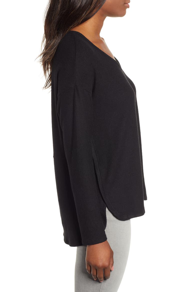 Gibson Cozy V-Neck Top, Alternate, color, BLACK