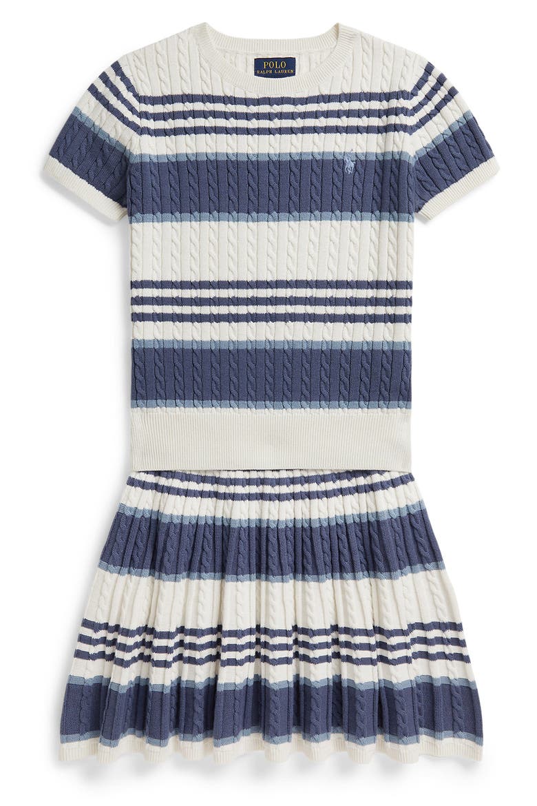 Kids' Stripe Cotton Rib Sweater & Skirt Set, Main, color, DECKWASH WHITE MULTI