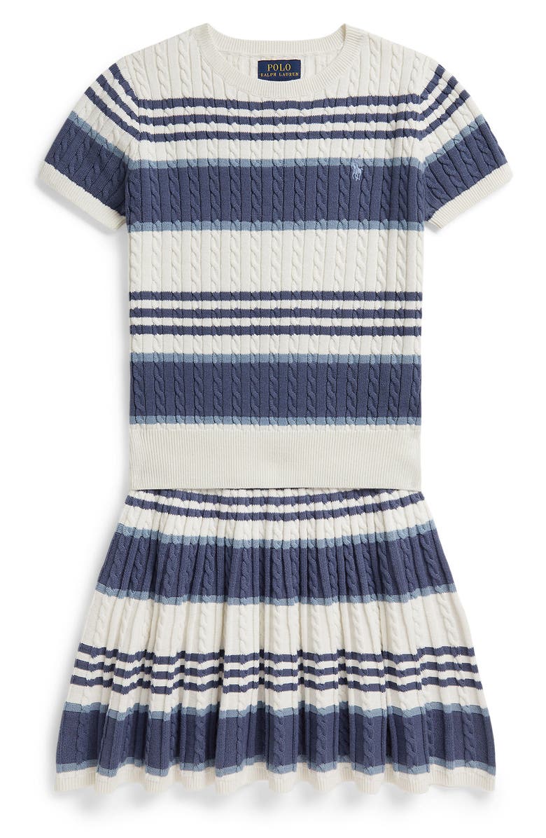 Polo Ralph Lauren Kids' Stripe Cotton Rib Sweater & Skirt Set, Main, color, Deckwash White Multi