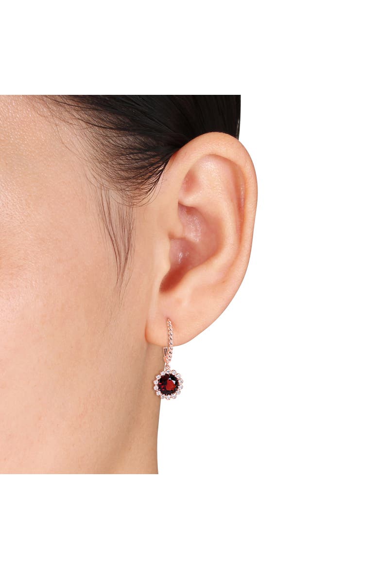 Garnet & Diamond Halo Scalloped Earrings 14k, Alternate, color, Garnet