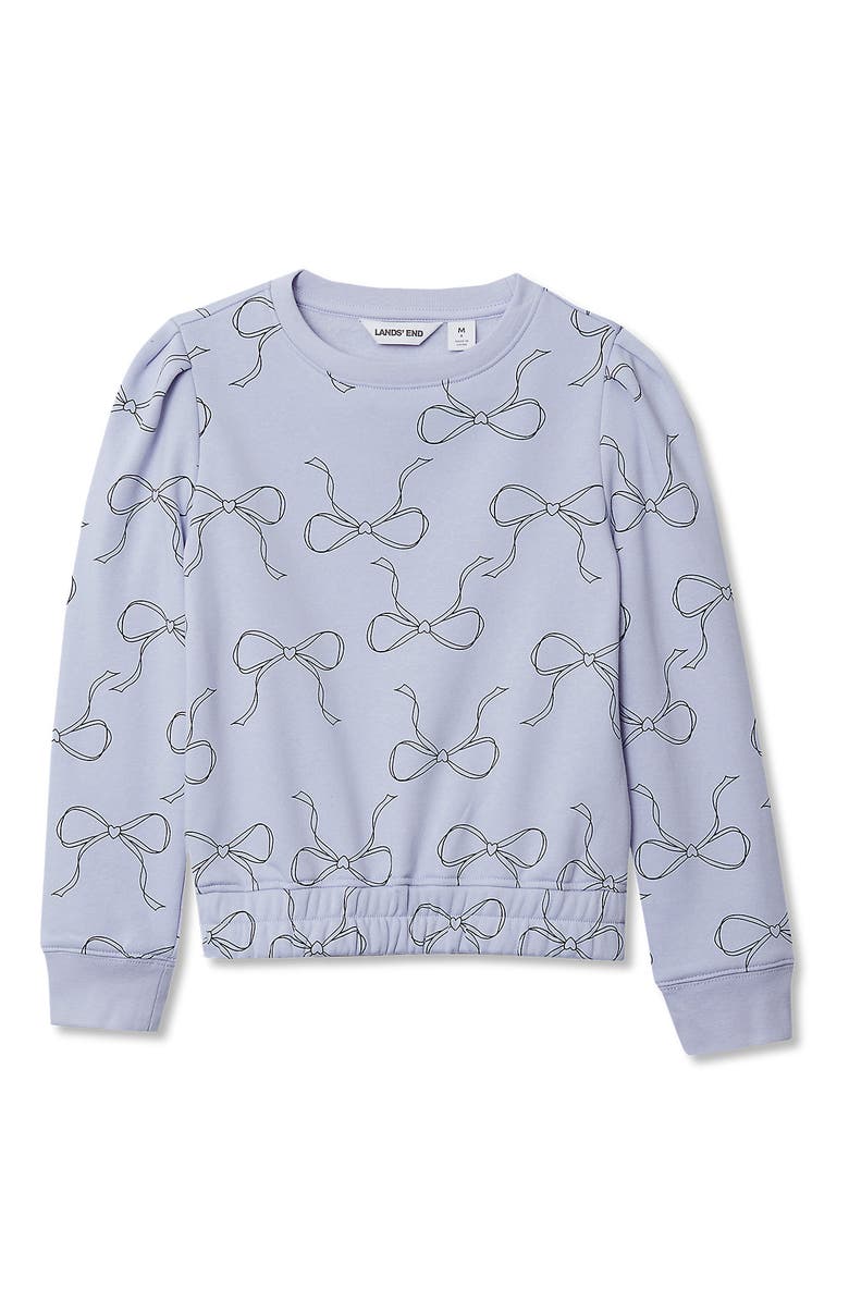 Lands' End Girls Puff Shoulder Crew Neck Sweatshirt, Alternate, color, Washed Purple Bows