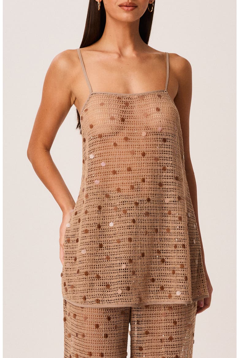 Kalena Sequin Open Knit Longline Top, Main, color, MOCHA